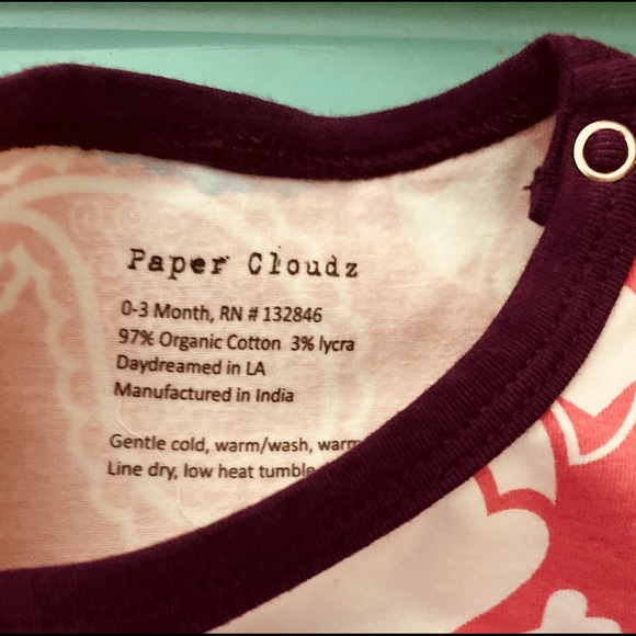 PAPER CLOUDZ Baby Shirt 0-4 months NEW NWOT - Picture 3 of 3